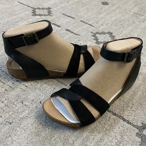 Black suede and leather Clark sandals